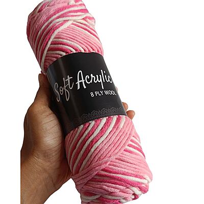 Soft Acrylic Yarn 8 ply Dark Pink- White Multi Soft Acrylic Yarn 8 ply Dark Pink- White Multi