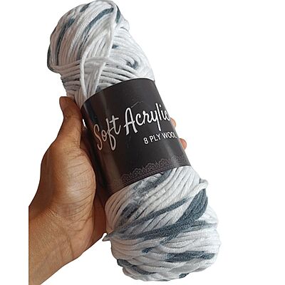 Soft Acrylic Yarn 8 ply White-Black Multi Soft Acrylic Yarn 8 ply White-Black Multi