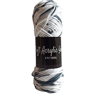 Soft Acrylic Yarn 8 ply White-Black Multi Soft Acrylic Yarn 8 ply White-Black Multi