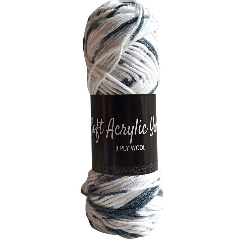 Soft Acrylic Yarn 8 ply White-Black Multi Soft Acrylic Yarn 8 ply White-Black Multi