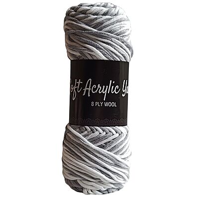 Soft Acrylic Yarn 8 ply White-Grey Multi Soft Acrylic Yarn 8 ply White-Grey Multi