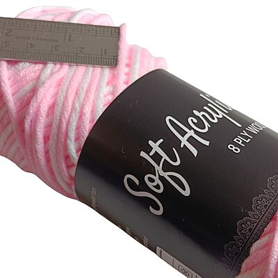 Soft Acrylic Yarn 8 ply Baby Pink- White Multi Soft Acrylic Yarn 8 ply Baby Pink- White Multi