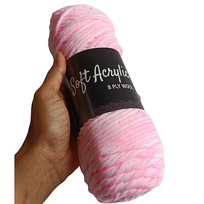 Soft Acrylic Yarn 8 ply Baby Pink- White Multi Soft Acrylic Yarn 8 ply Baby Pink- White Multi