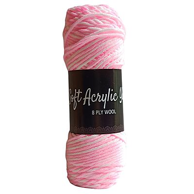Soft Acrylic Yarn 8 ply Baby Pink- White Multi Soft Acrylic Yarn 8 ply Baby Pink- White Multi