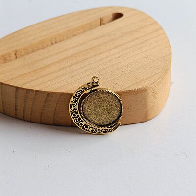 Rotating Double Side Round Pendant  Antique Gold Small