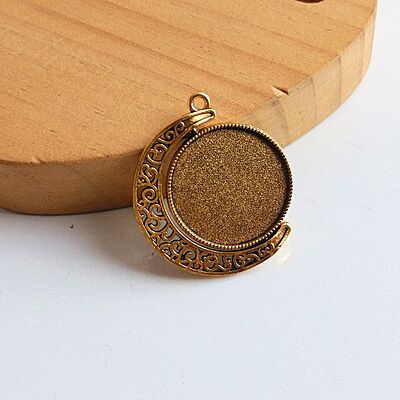 Rotating Double Side Round Pendant Antique Gold Big