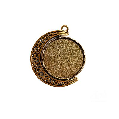 Rotating Double Side Round Pendant Antique Gold Big
