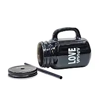 Black Glass Mug with Handle, Lid & Straw