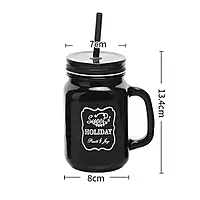 Black Glass Mug with Handle, Lid & Straw
