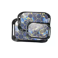 Black Honeycomb Print Tray with Handle 3Pcs Set