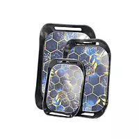 Black Honeycomb Print Tray with Handle 3Pcs Set