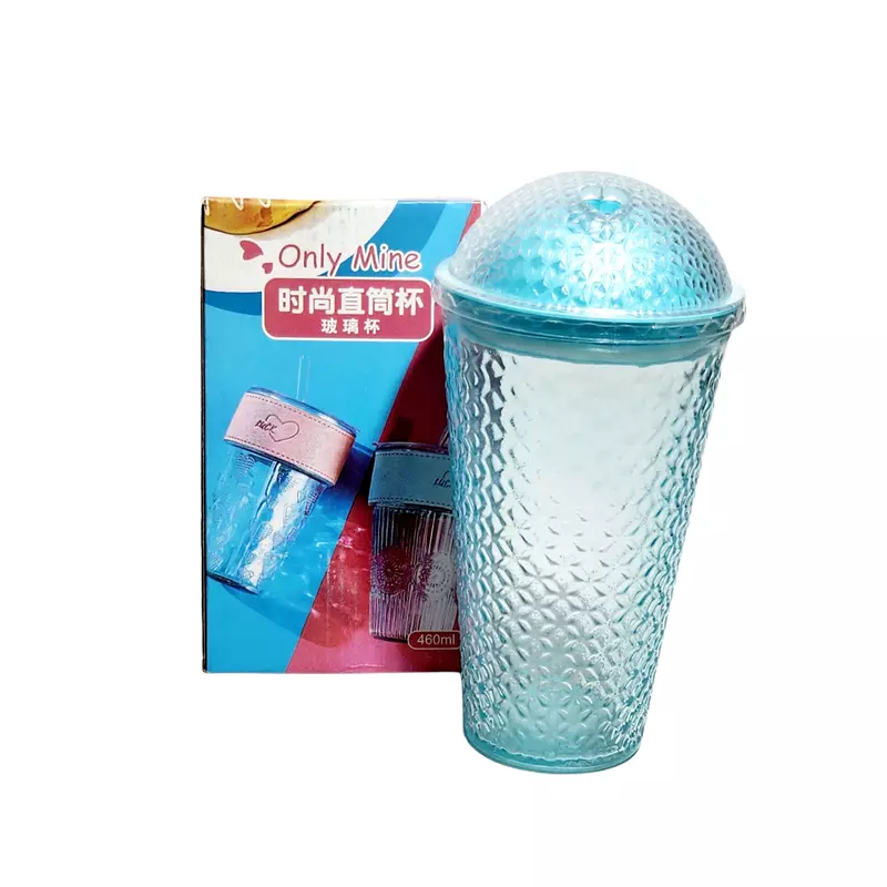 Plastic Tumbler with a Domed Lid and Straw