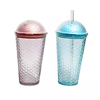 Plastic Tumbler with a Domed Lid and Straw