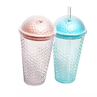 Plastic Tumbler with a Domed Lid and Straw