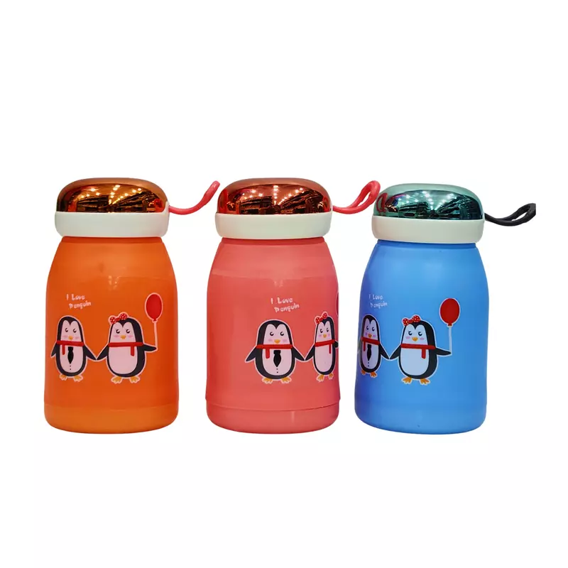 Penguin Cartoon Printed Glass Bottle