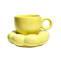 Ceramic Cloud Mug Cute Cup with Sunflower Coaster 7oz Cute Ceramic Coffee Mug with Saucer Set for Office Home Coffee Tea Latte Milk  180 ml