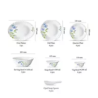 LAOPALA Pack of 33 Opalware Diva Classique Blue Daisy Hygienic & Dishwasher safe Dinner Set