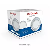 LAOPALA Pack of 33 Opalware Diva Ivory Collection Grace Blue 100% Hygienic & Dishwasher safe Dinner Set