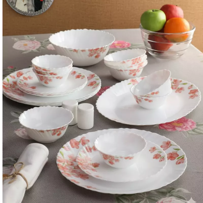 LAOPALA Pack of 27 Opalware Diva Classique Aster pink 100% Hygienic & Dishwasher safe Dinner Set