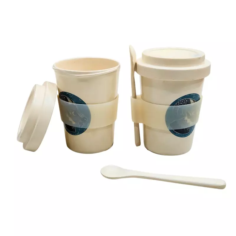 Ceramic Travel Mugs with Silicone Lids & Spoon