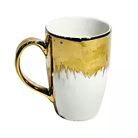 White & Golden Splash Ceramic Tea or Coffee Cups, 300 ml