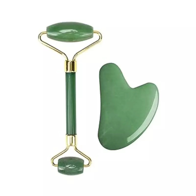 Manual Non Electric Face Body Roller Massager, 3D Roller Face Massager With Natural Crystal Stone Massage Roller Green Aventurine Roller With Gua Sha Facial Massage