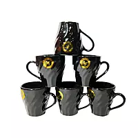 Gold Print Mug for Tea/Coffee Green Tea Espresso Hot Beverage Cup Set of 6 220 ML
