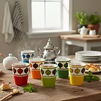 Handcrafted Ceramic Multicolor Microwave Safe Chai/Tea Glasses/Serving Tea Kullad Cups Set