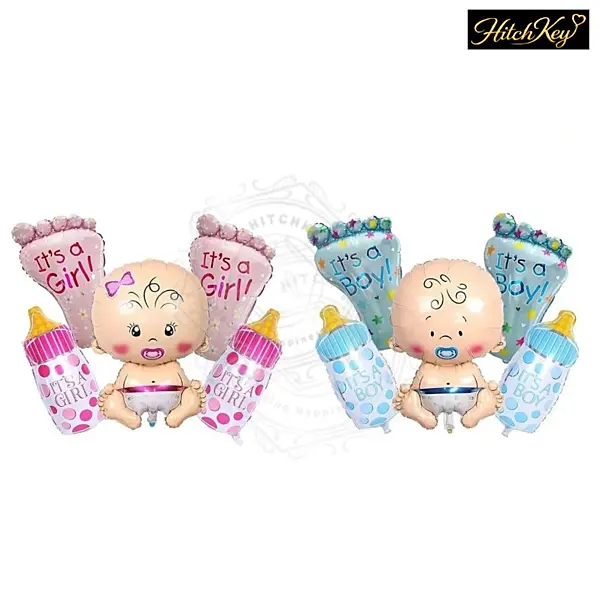 Baby Shower Pink & Blue Foil Balloon Set –  12 Pcs Gender Reveal Decoration