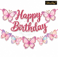 Butterfly Theme Happy Birthday Banner – 3D Butterfly Cutout Birthday Decoration