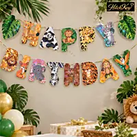 Jungle Theme Happy Birthday 3D Banner – Safari Animal Party Decoration