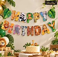 Jungle Theme Happy Birthday 3D Banner – Safari Animal Party Decoration