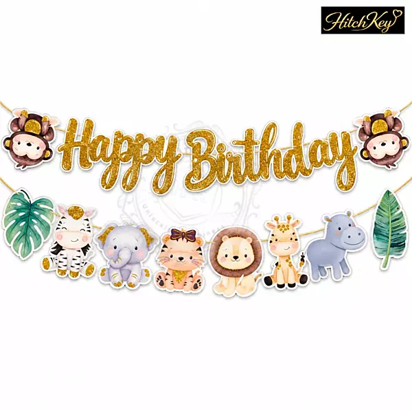 Jungle Theme Happy Birthday 3D Cutout Banner – Safari Animal Birthday Party Decoration