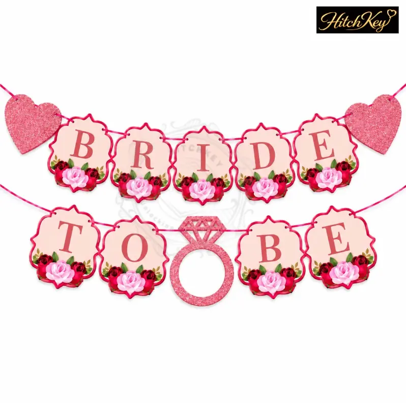 Bride To Be Banner – Rose Gold Glitter Flora Decoration for Bridal Shower & Bachelorette Party