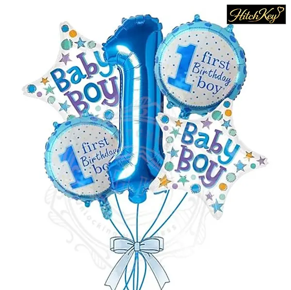 First Birthday Boy Foil Balloon Set – 5 Pcs Blue 1st Birthday Decoration