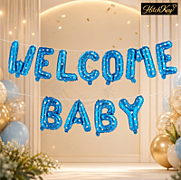 Welcome Baby Polka Dot Foil Balloon Banner – Blue & Pink Baby Shower Decoration
