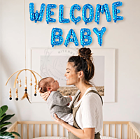 Welcome Baby Polka Dot Foil Balloon Banner – Blue & Pink Baby Shower Decoration