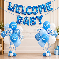 Welcome Baby Polka Dot Foil Balloon Banner – Blue & Pink Baby Shower Decoration