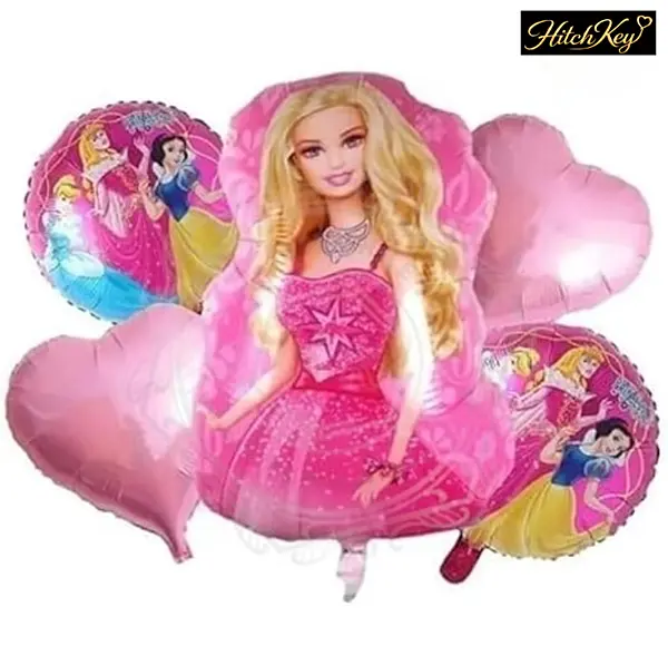 Barbie Theme Foil Balloons – 5 Pcs Pink Birthday Party Decoration Set