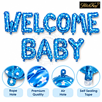 Welcome Baby Polka Dot Foil Balloon Banner – Blue & Pink Baby Shower Decoration