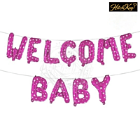 Welcome Baby Polka Dot Foil Balloon Banner – Blue & Pink Baby Shower Decoration