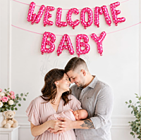 Welcome Baby Polka Dot Foil Balloon Banner – Blue & Pink Baby Shower Decoration