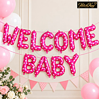 Welcome Baby Polka Dot Foil Balloon Banner – Blue & Pink Baby Shower Decoration