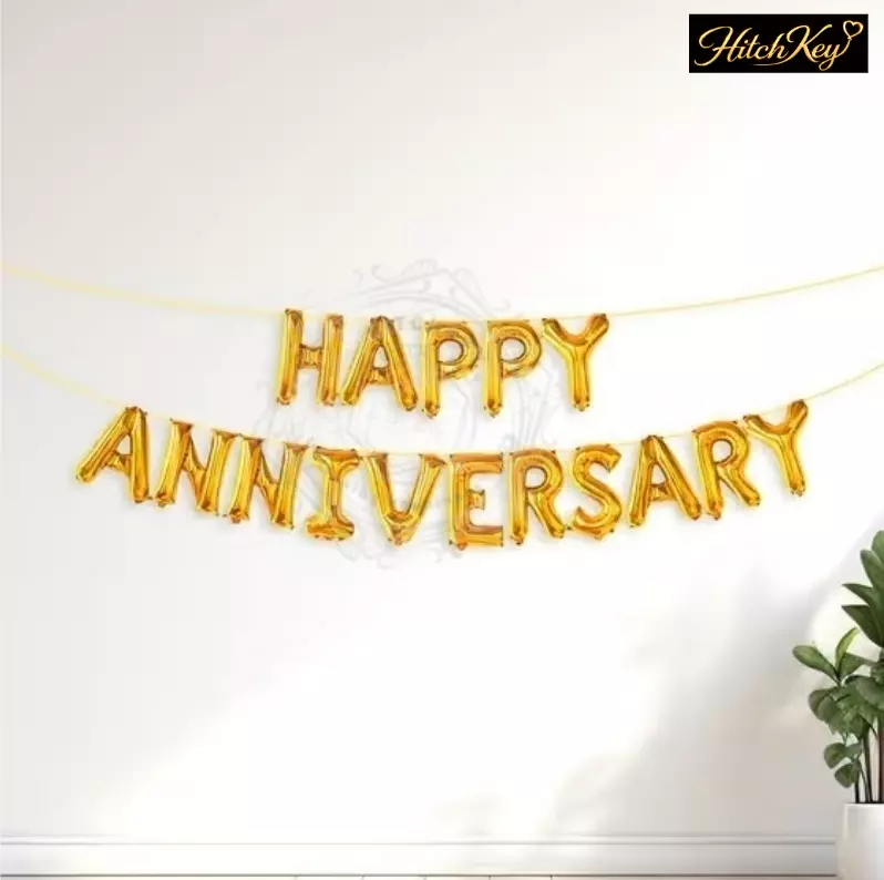 Happy Anniversary Foil Balloon Banner – Anniversary Party Decoration