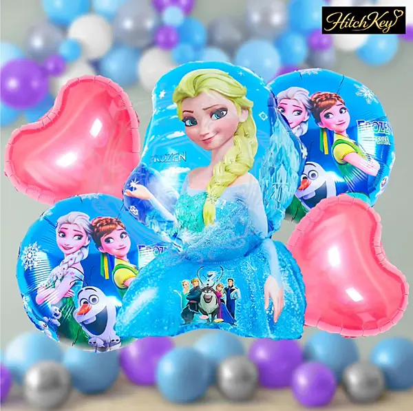 Frozen Elsa Theme Foil Balloons – 5 Pcs Princess Birthday Decoration Set