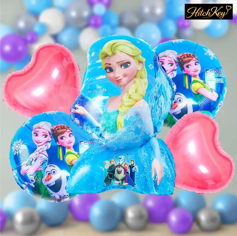 Frozen Elsa Theme Foil Balloons – 5 Pcs Princess Birthday Decoration Set