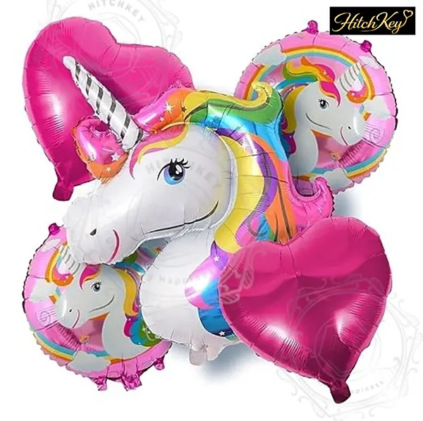 Unicorn Theme Foil Balloons – 5 Pcs Pink Birthday Decoration Set