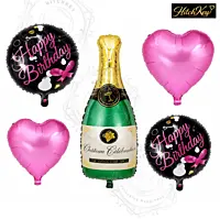 Champagne Bottle Foil Balloon Set – 5 Pcs Birthday Party Decoration