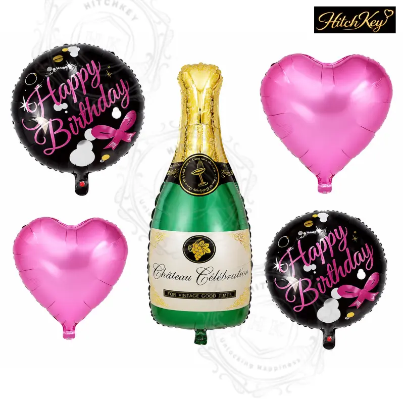 Champagne Bottle Foil Balloon Set – 5 Pcs Birthday Party Decoration