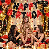 Happy Birthday Foil Balloon Banner – Red & Black Letter Balloons for Birthday Party Decoration